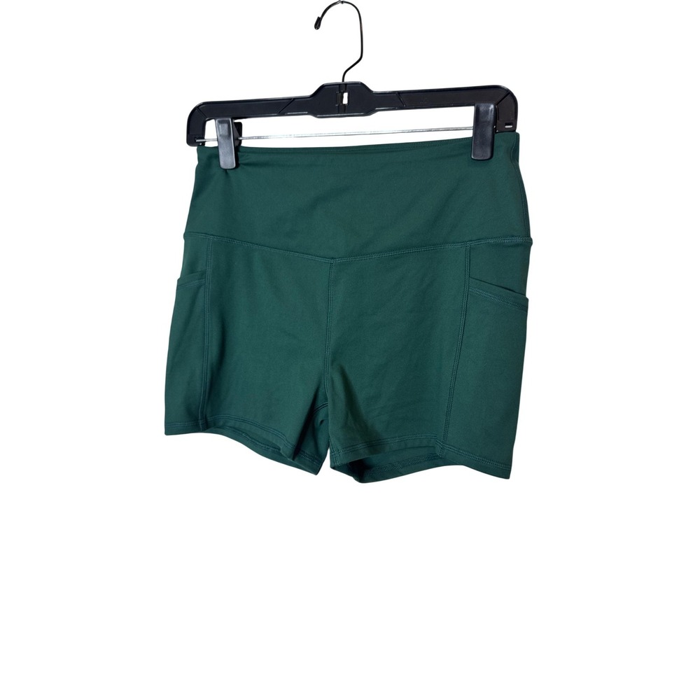 Varley Shorts Womens Large Green High Rise Biker Athletic Side Pockets Workout
